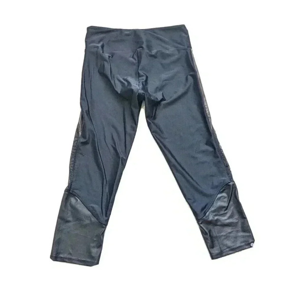 Onzie Black Brown Faux Leather Cropped Mesh Leggings Size Small Medium Yoga - Picture 2 of 7